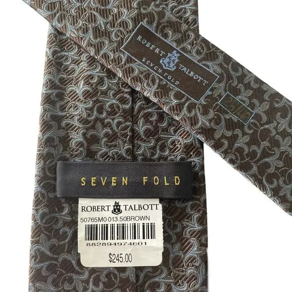 Robert TalbottSeven Fold Neck Tie Blue Brown Gray Geometric#25/40 NWOT $245